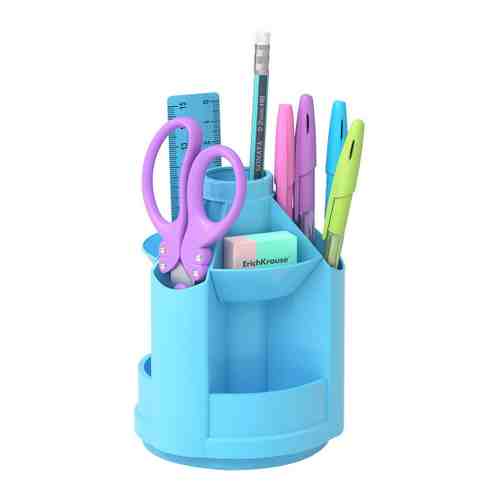 Настольный органайзер ErichKrause Mini Desk Pastel вращающийся пластиковый голубой 8 предметов арт. 3509244