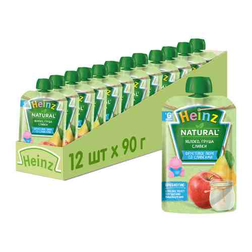 Пюре Heinz Natural яблоко груша сливки без сахара с 6 месяцев 12 штук по 90 г арт. 3429729