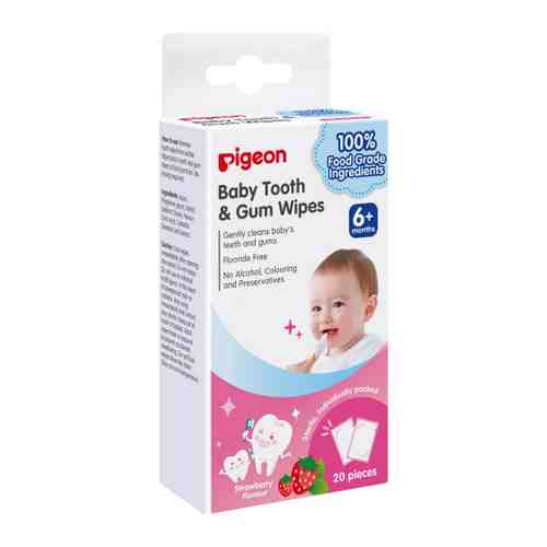 Салфетки для чистки молочных зубов Pigeon c ароматом клубники 20 штук арт. 3449771