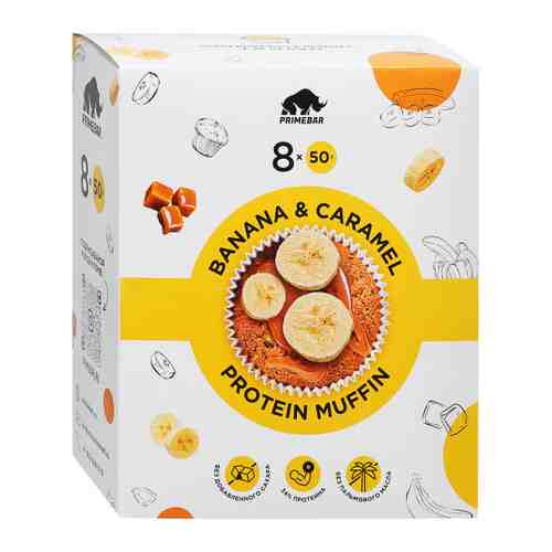 Смесь для выпечки кексов Primebar Protein Muffin протеиновая со вкусом банана и карамели 400 г (8 штук по 50 г) арт. 3488076
