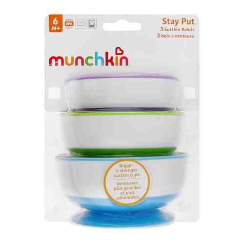 Тарелка детская Munchkin Stay Put на присоске от 6 месяцев 3 штуки арт. 3465924