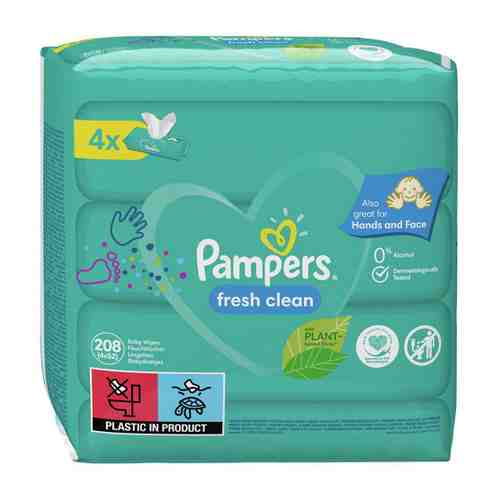 Влажные салфетки детские Pampers Fresh Clean 4 упаковки по 52 штуки арт. 3372682