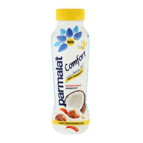 Биойогурт Parmalat Comfort питьевой безлактозный мюсли кокос 290 г арт. 3402921
