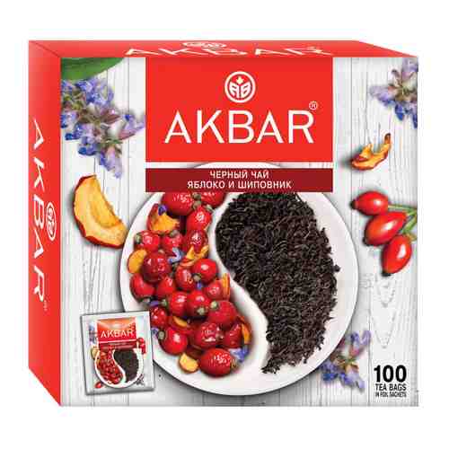 Чай Akbar Яблоко и шиповник черный 100 пакетиков по 1.5 г арт. 3412840