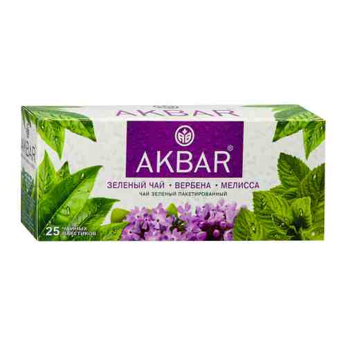 Чай Akbar зеленый вербена мелисса 25 пакетиков по 2 г арт. 3456260