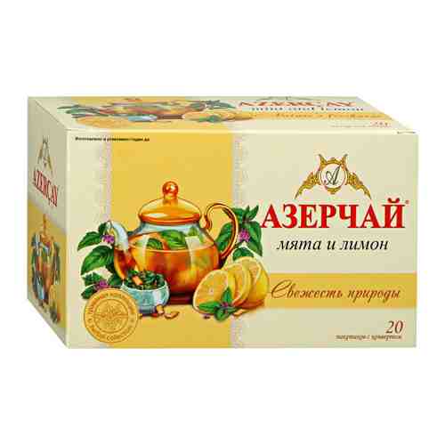 Чай Азерчай Свежесть природы зеленый с лимоном и мятой 20 пакетиков по 1.8 г арт. 3379502