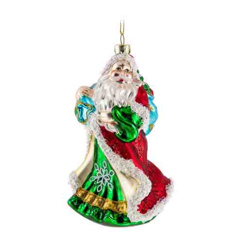 Елочное украшение Holiday Classics Дед Мороз красно-зеленый с мешком подарков 8.9х13 см арт. 3481605