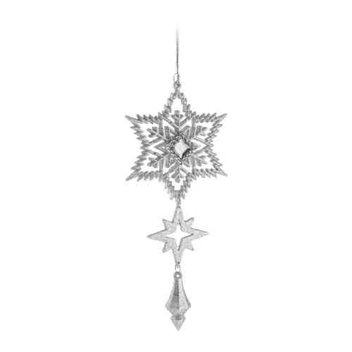 Елочное украшение Holiday Classics Снежинка-звездочка Орион серебряная с подвеской 8.5х20 см арт. 3481682