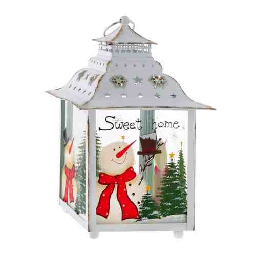 Фонарь Holiday Classics рождественский белый со снеговичками 18х18х29 см арт. 3484557