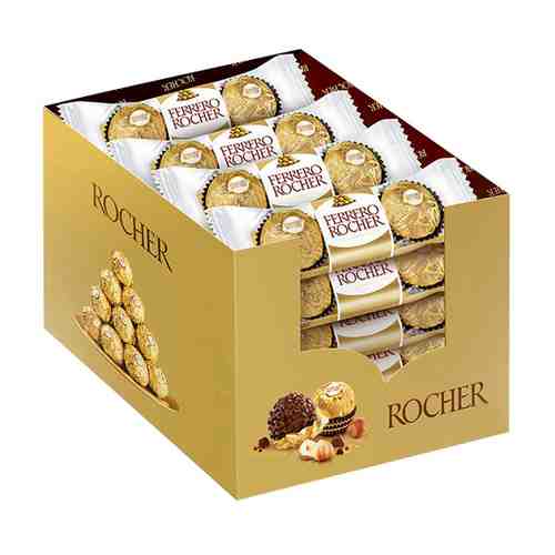 Конфеты Ferrero Rocher хрустящие из молочного шоколада с начинкой из крема и лесного ореха 16 штук по 37.5 г арт. 3415981