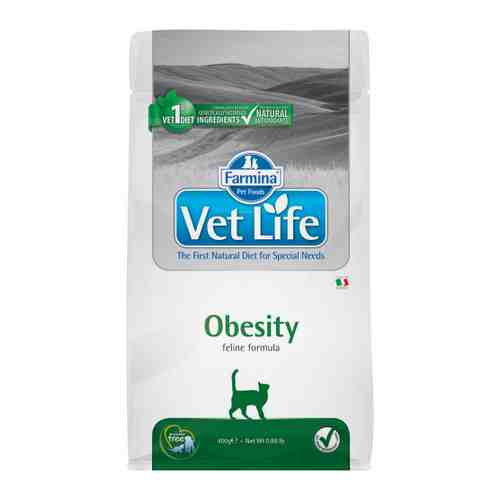 Корм сухой Farmina Vet Life Cat Obesity с курицей диетический для кошек с избыточным весом 400 г арт. 3478201