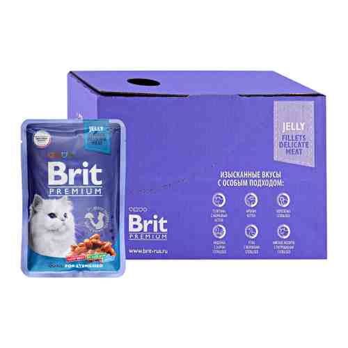Корм влажный Brit Premium перепелка в желе для взрослых стерилизованных кошек 14 штук по 85 г арт. 3519698