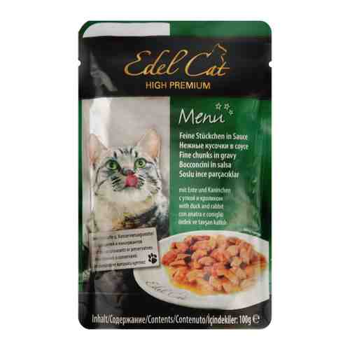 Корм влажный Edel Cat нежные кусочки в соусе с уткой и кроликом для кошек 100 г арт. 3436868