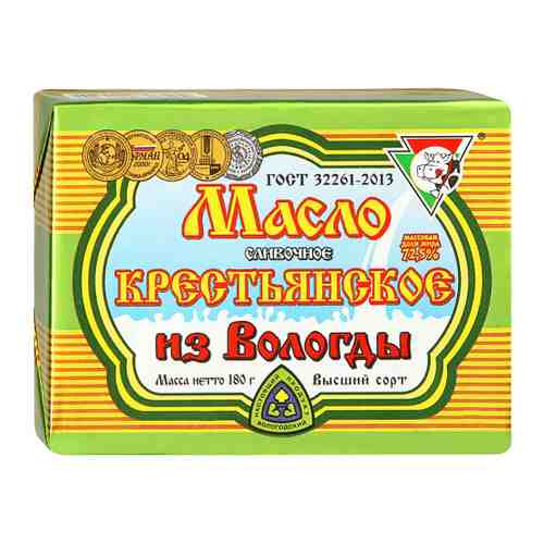 Масло из Вологды Крестьянское сливочное 72.5% 180 г арт. 3079193