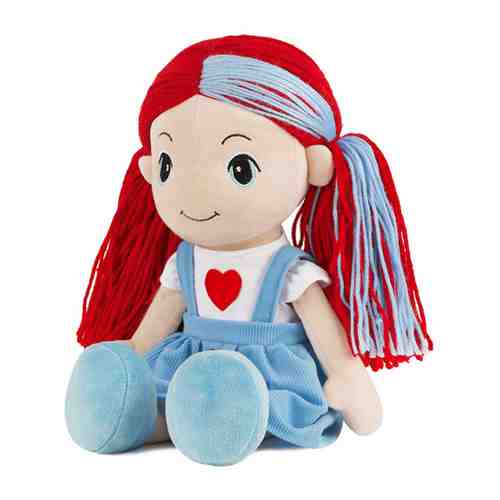 Мягкая игрушка Maxitoys Кукла Стильняшка с голубой прядью в сарафане с сердцем 40 см арт. 3428813