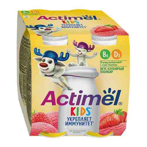 Напиток кисломолочный Actimel со вкусом клубничного пломбира 2.5% 4 штуки по 100 г арт. 3520963