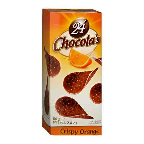 Чипсы шоколадные Chocola's Crispy Orange хрустящие бельгийские Молочный шоколад с ароматом апельсина 80 г арт. 3412342