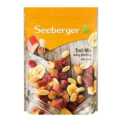 Смесь Seeberger Rail mix обжаренных соленых ядер арахиса и орехов сушеных сладких ягод ревеня и банановых чипсов 150 г арт. 3459826