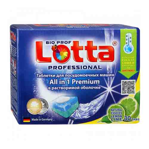 Средство для мытья посуды в посудомоечной машине Lotta All in 1 Premium Lemon в таблетках 30 штук арт. 3249871
