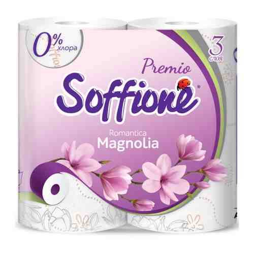 Туалетная бумага Soffione Premio Магнолия 3-слойная 4 рулона арт. 3417627