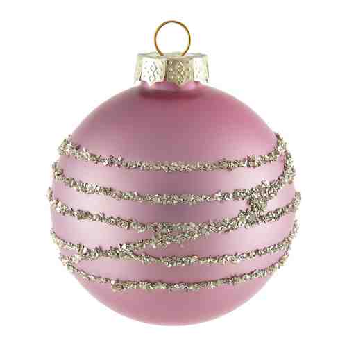 Украшение новогоднее Magic Time подвесное Шар розовый с линиями 8 см арт. 3413185