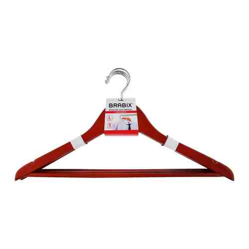 Вешалка Brabix Стандарт для одежды с перекладиной деревянная вишня 48-50 (5 штук) арт. 3486123